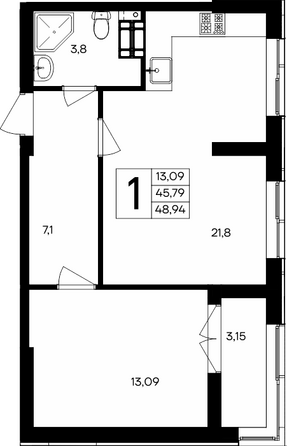 Планировка 1-комн 48,94 м²