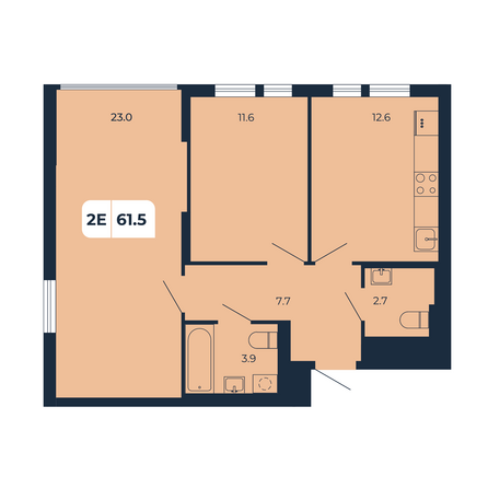 Планировка 2-комн 61,5 м²