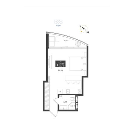 Планировка Апартамент 36,38 - 40,7 м²