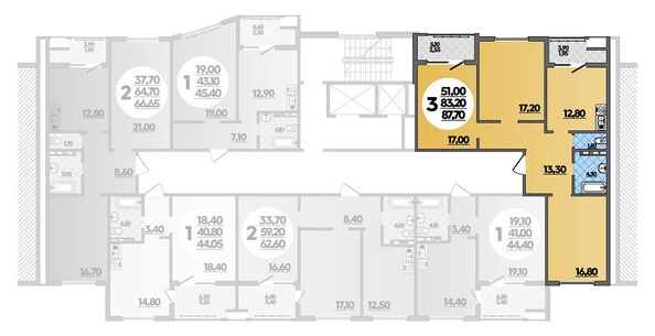 Планировка 3-комн 87,7 м²