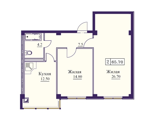 Планировка 2-комн 65,7 м²