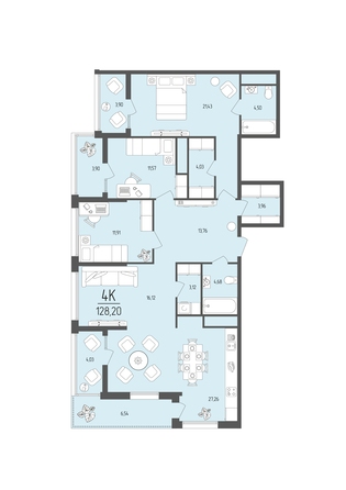 Планировка 4-комн 128,2 м²