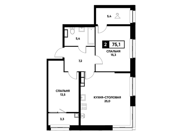 Планировка 1-комн 75,1 м²