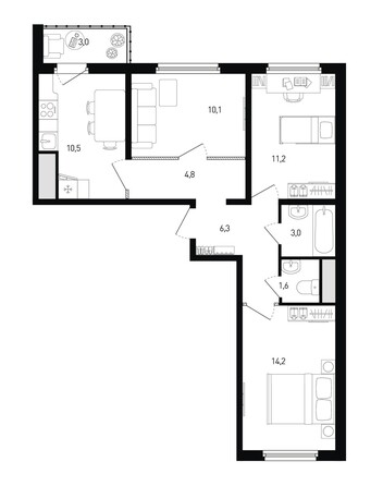 Планировка 3-комн 63,2 м²