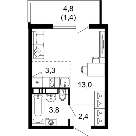 Планировка 1-комн 23,9 м²