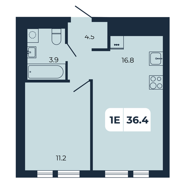 Планировка 1-комн 36,4 м²