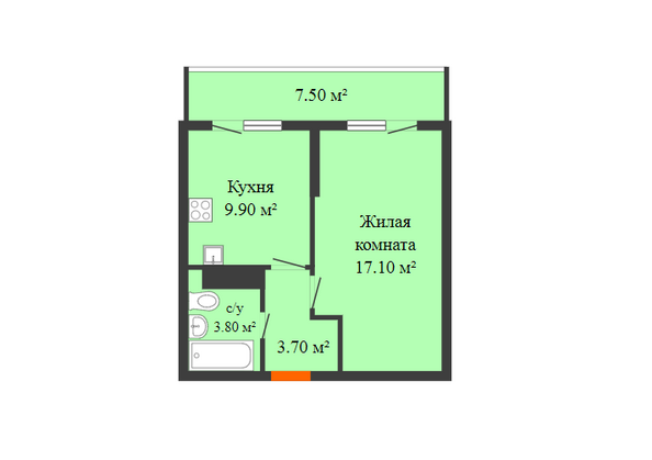 Планировка 1-комн 36,8 м²