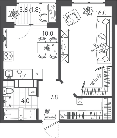 Планировка 1-комн 39,6 м²