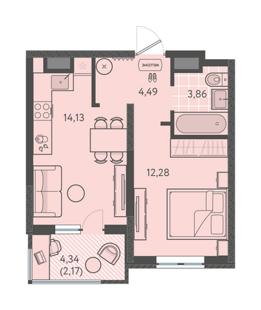 Планировка 1-комн 36,93 м²