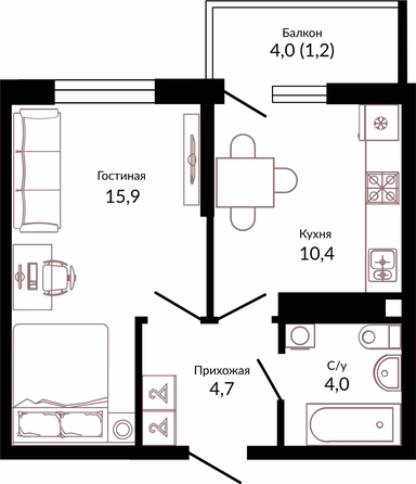 Планировка 1-комн 36,2 м²