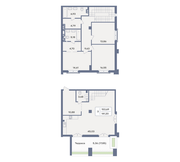 Планировка 3-комн 153,69 м²
