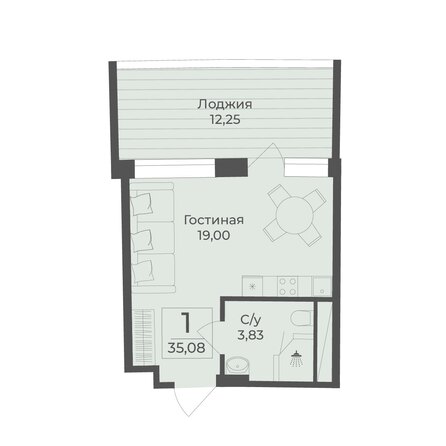 Планировка 1-комн 35,08 м²