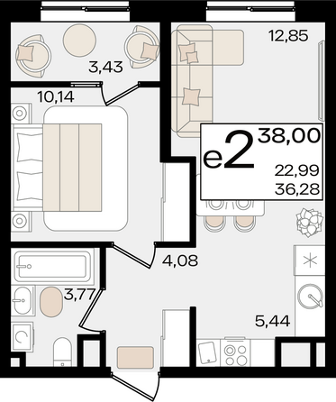 Планировка 2-комн 38 м²