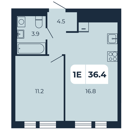 Планировка 1-комн 36,4 м²