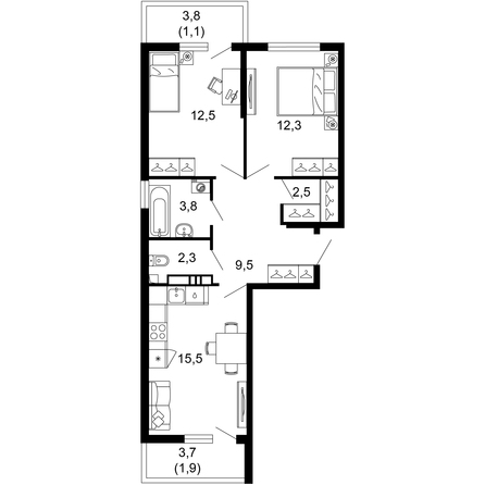 Планировка 2-комн 61,4 м²