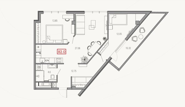 Планировка Студия 82 м²