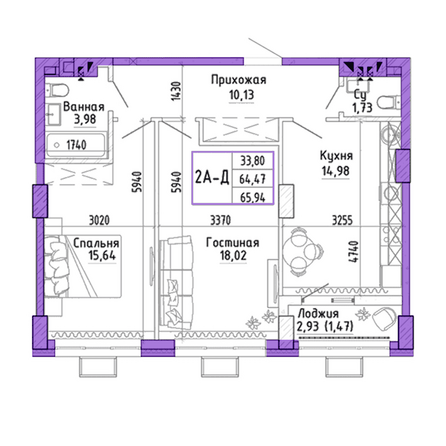Планировка 2-комн 65,94 м²