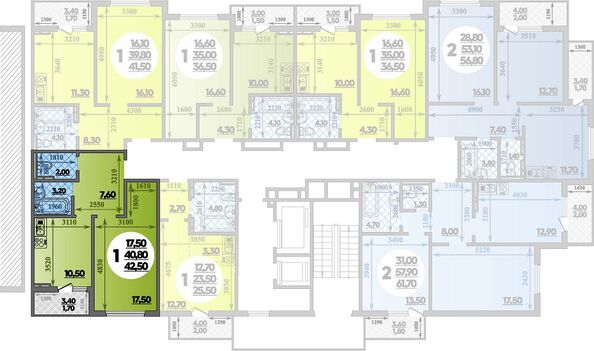 Планировка 1-комн 42,5 м²