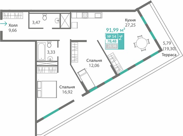 Планировка 2-комн 78,48 м²
