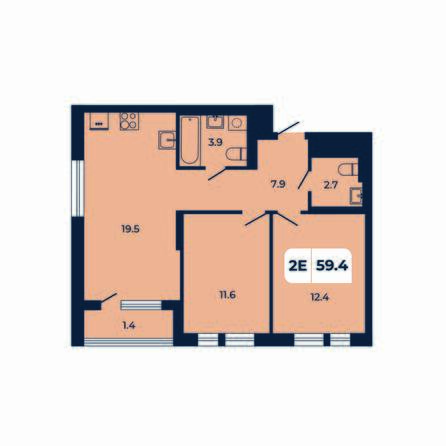 Планировка 2-комн 59,4 м²