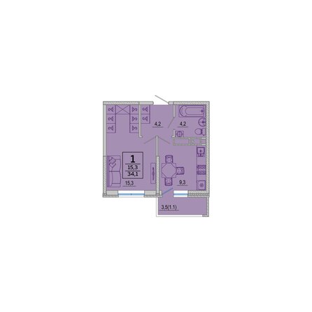 Планировка 1-комн 34,1 м²
