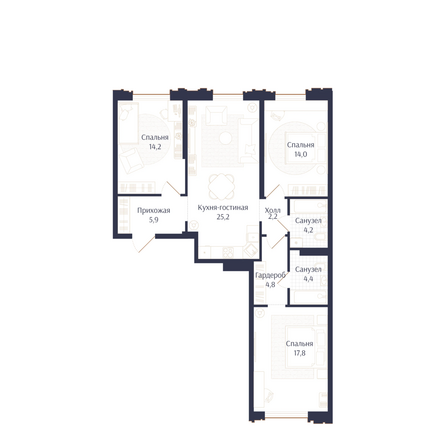 Планировка 3-комн 92,7 м²