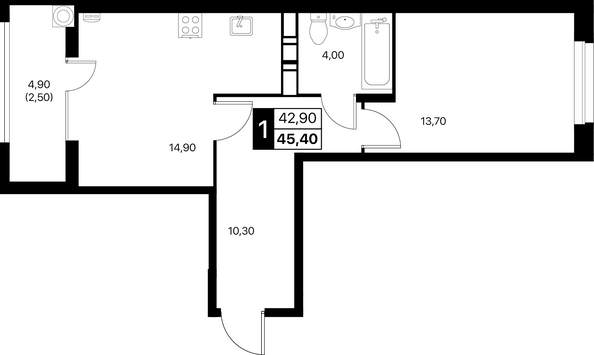 Планировка 1-комн 45,4, 45,8 м²