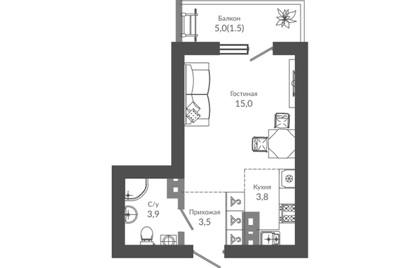 Планировка 1-комн 27,7 м²