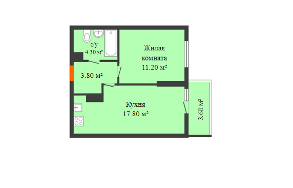 Планировка 1-комн 38,2 м²