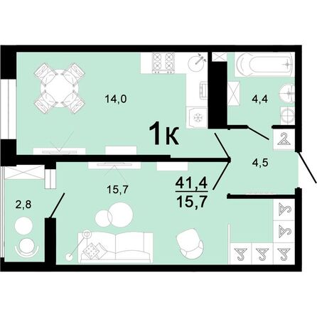 Планировка 1-комн 41,4 м²