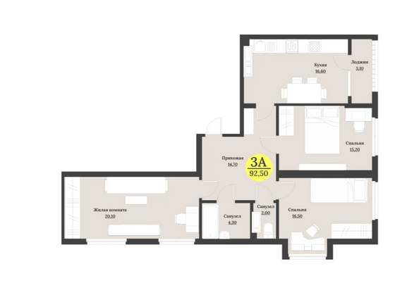 Планировка 3-комн 92,5 м²