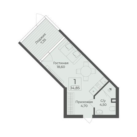 Планировка Апартамент 34,85, 35,5 м²