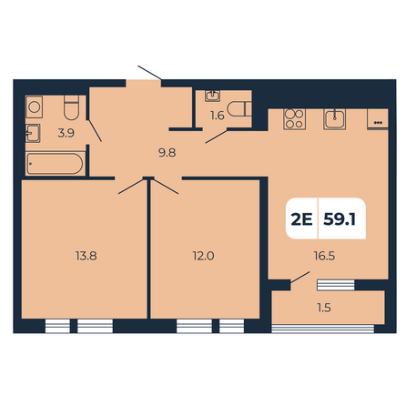 Планировка 2-комн 59,1 м²