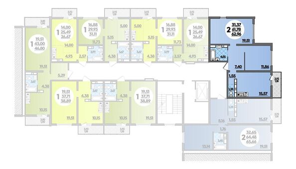 Планировка 2-комн 62,96 м²