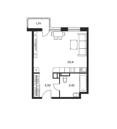 Планировка Студия 32,61 м²