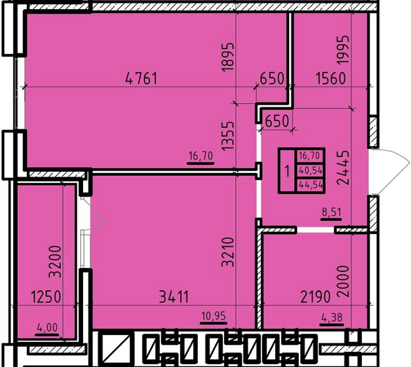 Планировка 1-комн 44,54 м²