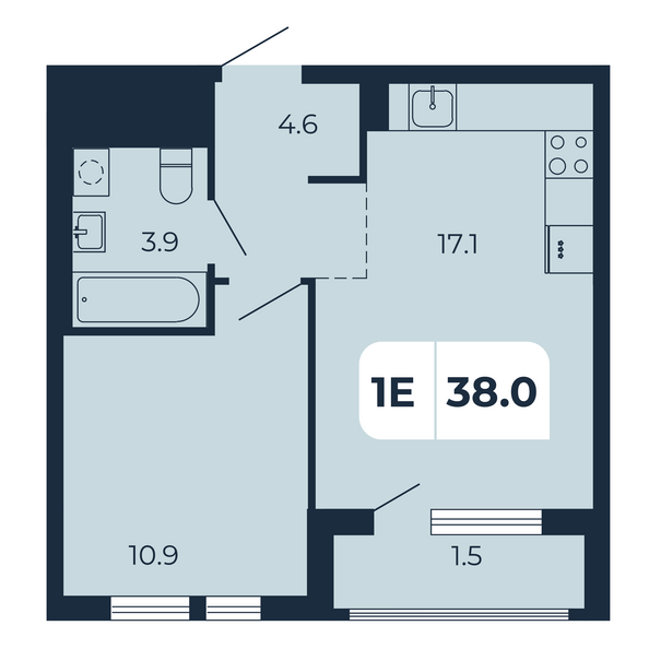 Планировка 1-комн 38 м²