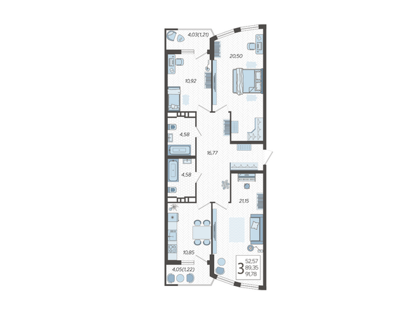 Планировка 3-комн 91,78 м²