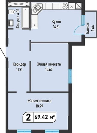 Планировка 2-комн 69,42 м²