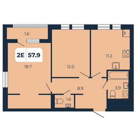 Планировка 2-комн 57,9 м²