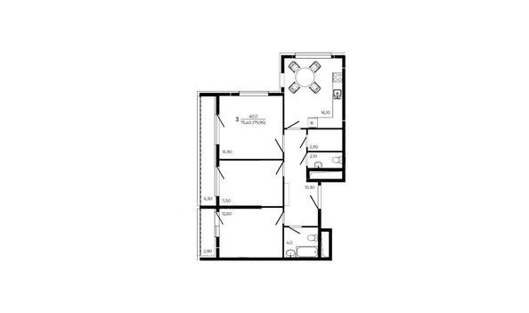 Планировка 3-комн 79,95 м²