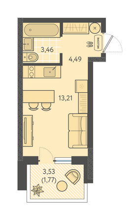Планировка Студия 22,93 м²