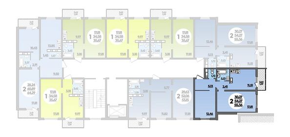 Планировка 2-комн 55,36 м²