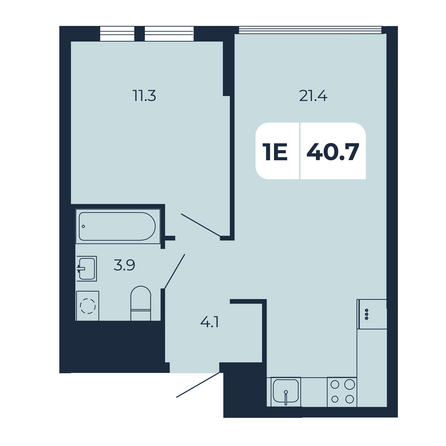 Планировка 1-комн 40,7 м²