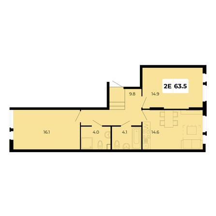 Планировка 2-комн 63,5 м²