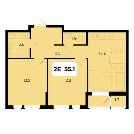Планировка 2-комн 55,1 м²