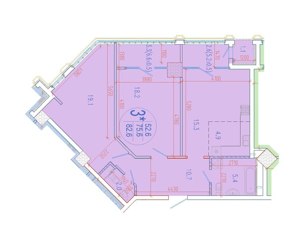 Планировка 3-комн 82,6 м²
