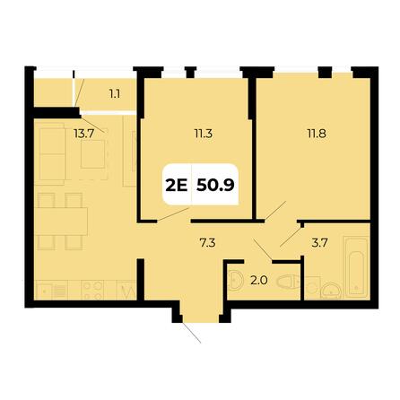Планировка 2-комн 50,9 м²