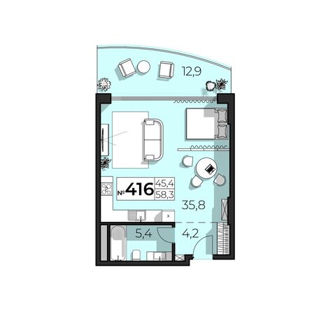 Планировка 2-комн 58,3 м²