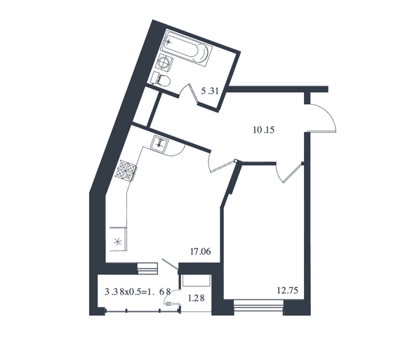 Планировка 1-комн 48,23, 48,33 м²